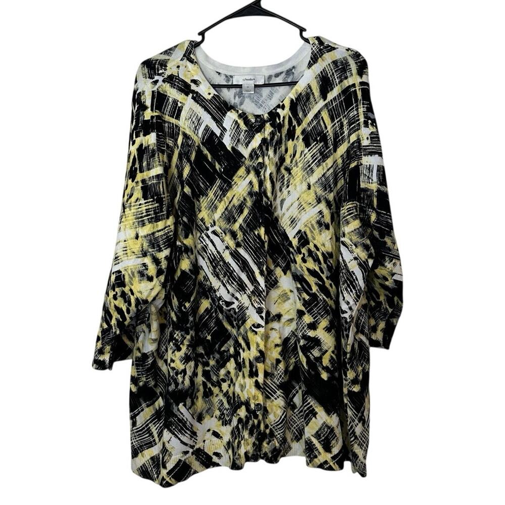 Cj Banks Womens Long Sleeve Button Down Top Size 3X Abstract Artsy Office Church